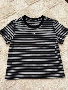 Nike Black & White Striped Crew Neck Tee